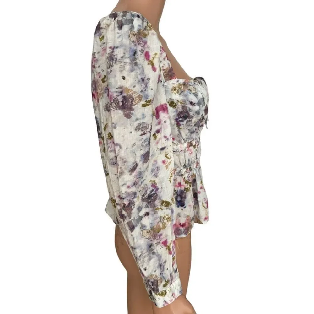 J. Crew Flora Obscura X cinched-waist top in kaleidoscope floral cotton size 8 - Picture 3 of 8